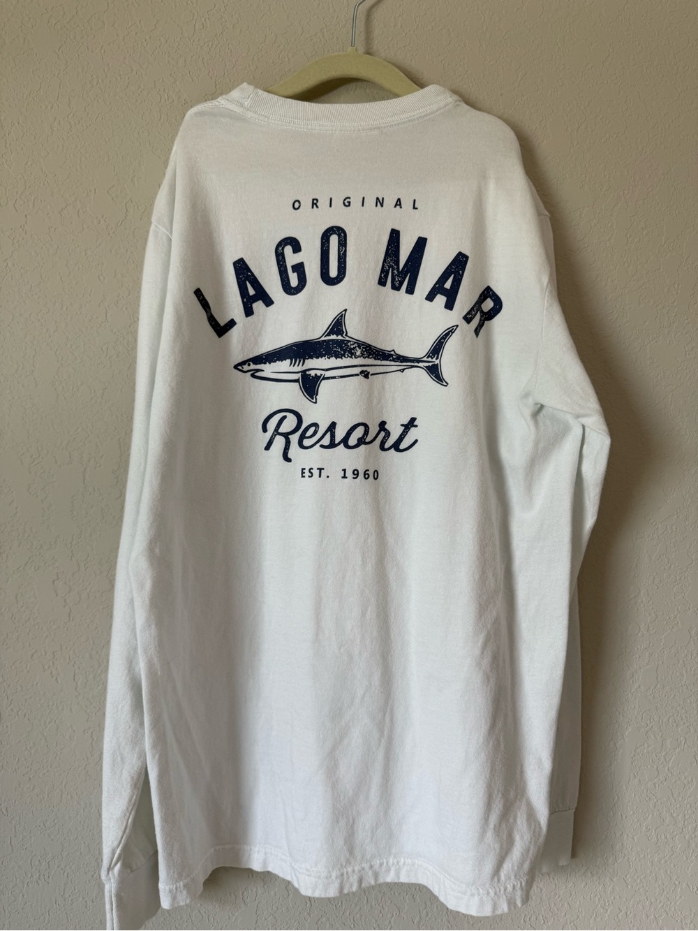 Comfort Colors White Long-Sleeve Lago Mar Resort Graphic Tee